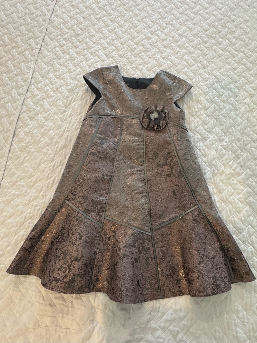 Isobella & Chloe Girls Bronze Shimmer Flower Accent Party Dress